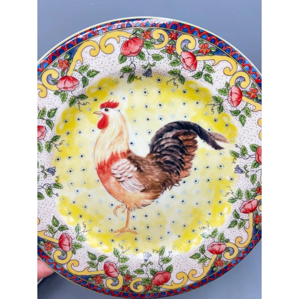4 Pc American Atelier‎ Petite Provence Rooster Ceramic Plates Salad 8 In